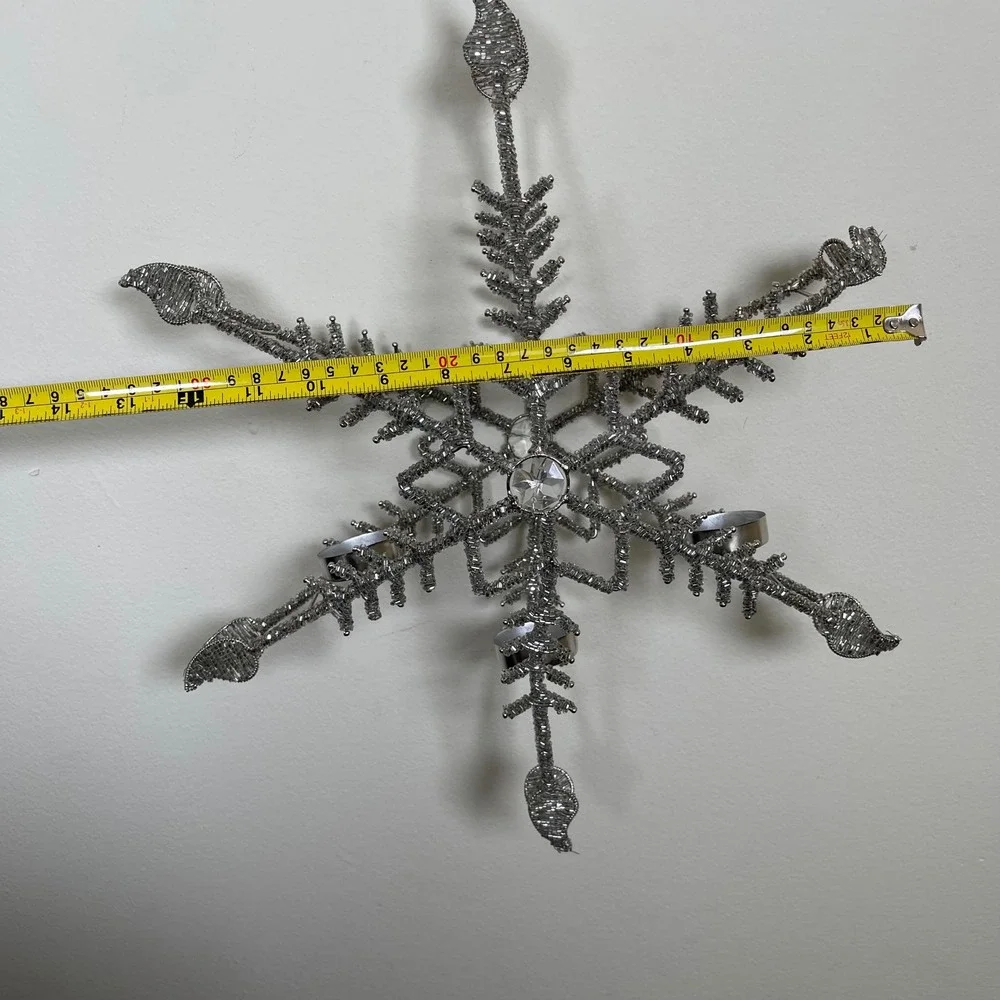 Beaded Silver Snowflake‎ Candelabra Tealight Holder Hanging Christmas Winter